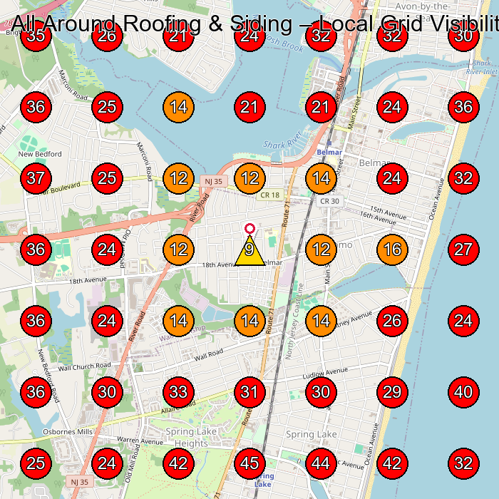All Around Roofing & Siding GeoGrid visibility map for Demolition Contractor in Wall Township